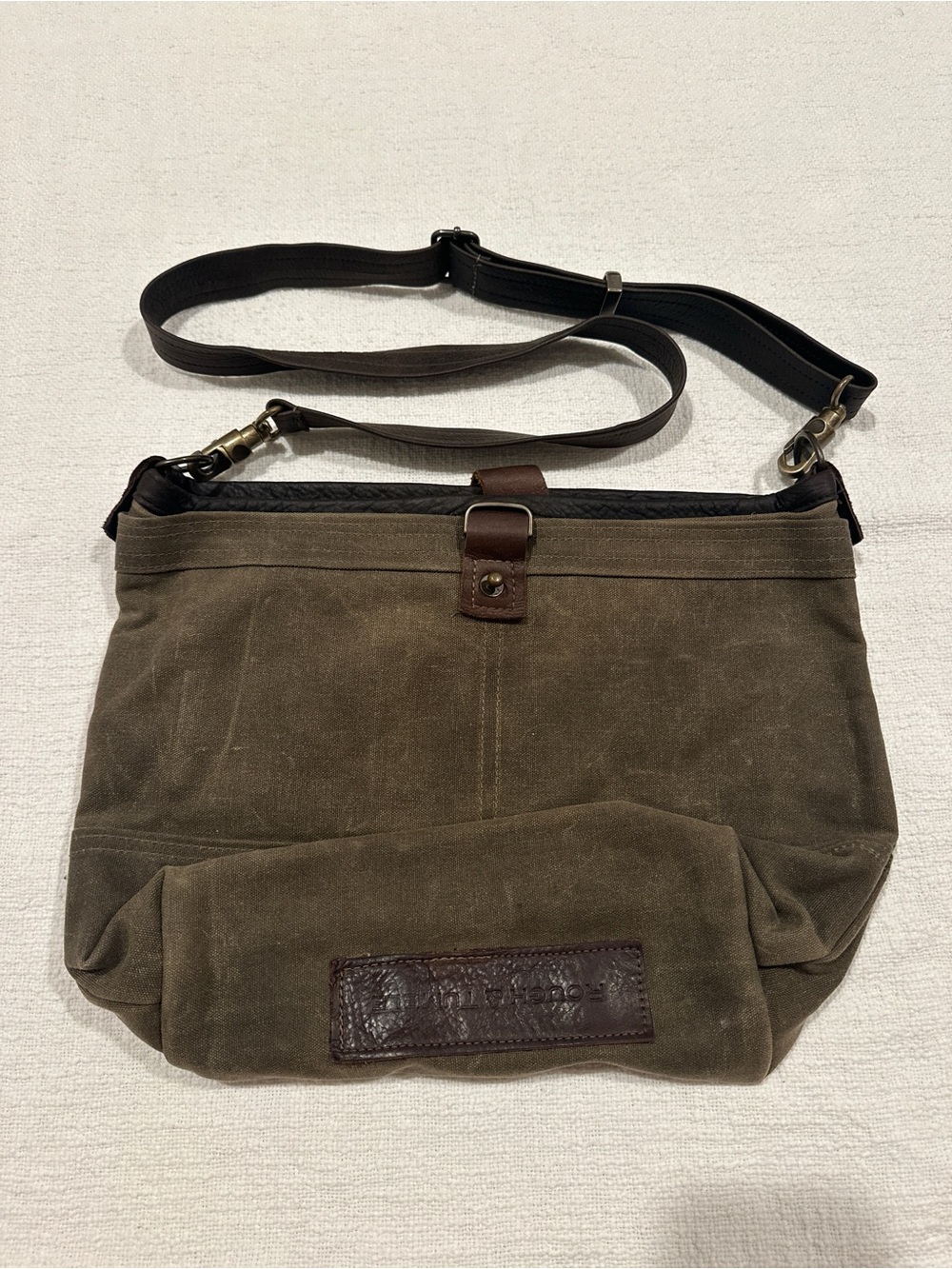 Rough & Tumble Olive Duck Canvas Leather Crossbody Bag Handmade Maine
